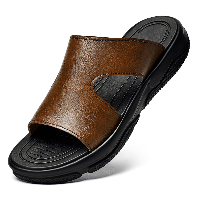Men's Leather Slide Sandals No - Flip Flop Leather Men ulasan dan harga