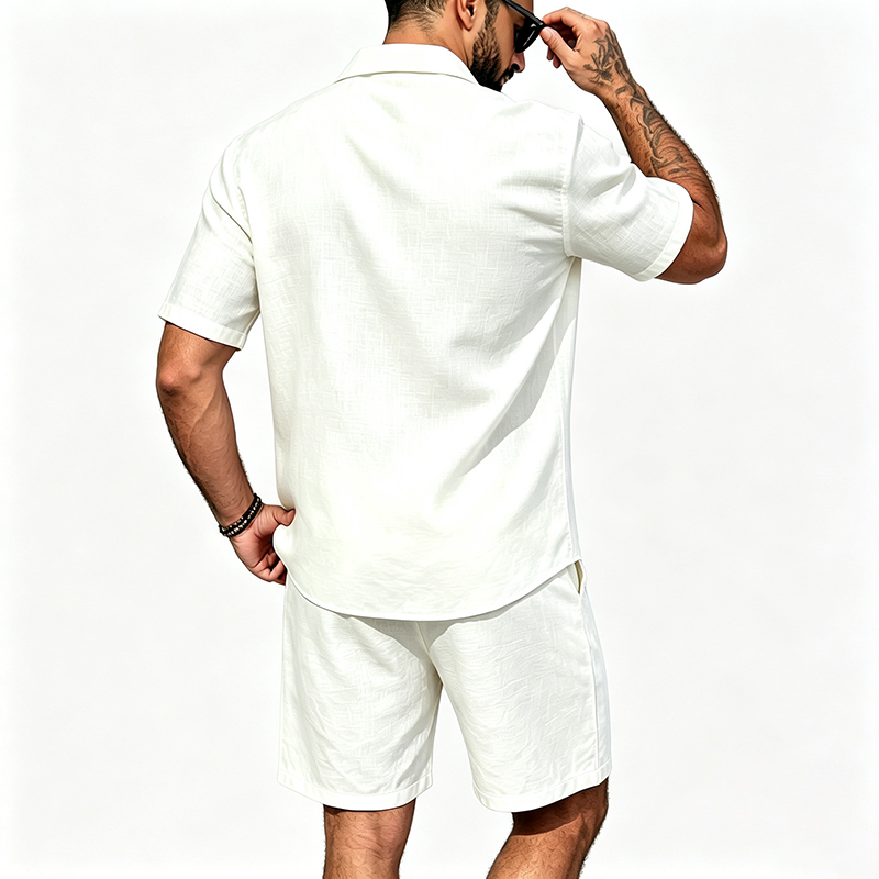 Men Linen Two Piece Outfit Sho - Short Linen Drawstring ulasan dan harga