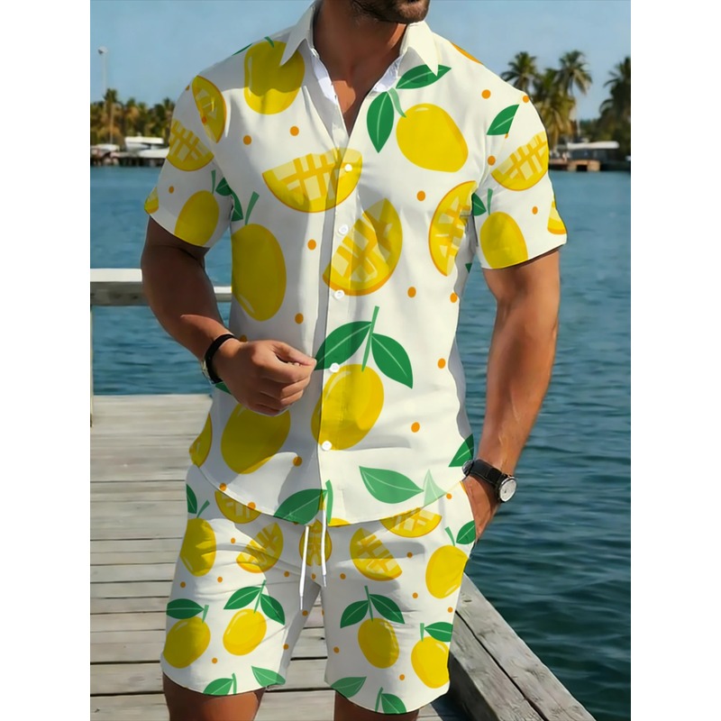 Men Linen Print Short Sleeve S - Short Linen Drawstring ulasan dan harga