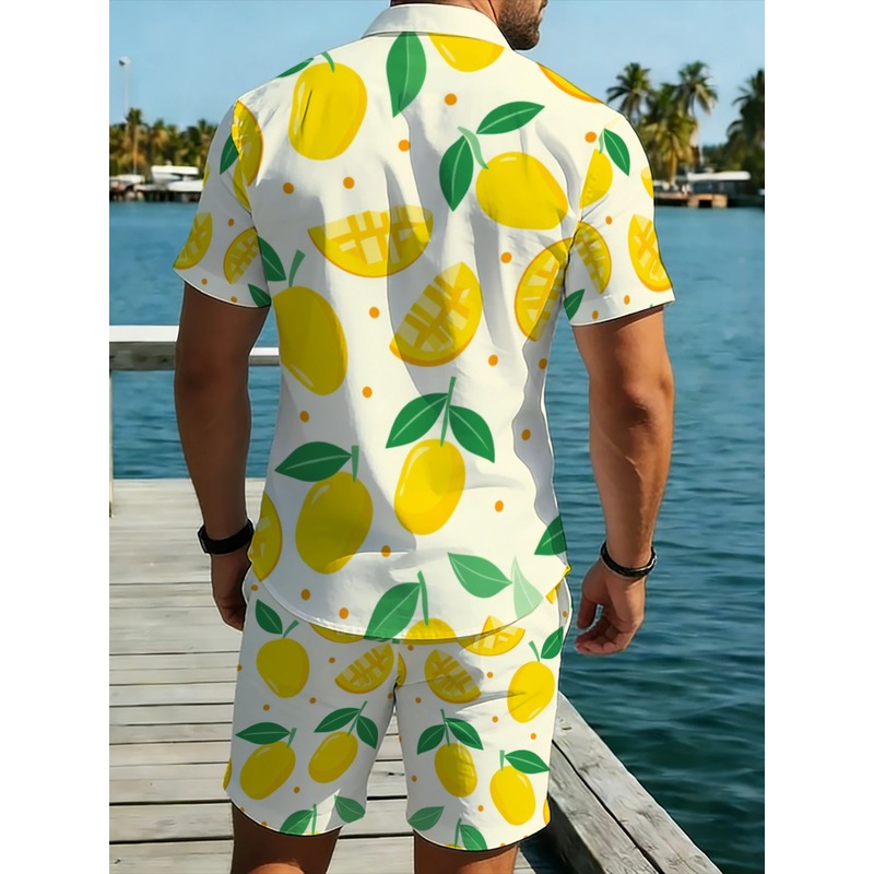 Men Linen Print Short Sleeve S - Short Linen Drawstring ulasan dan harga