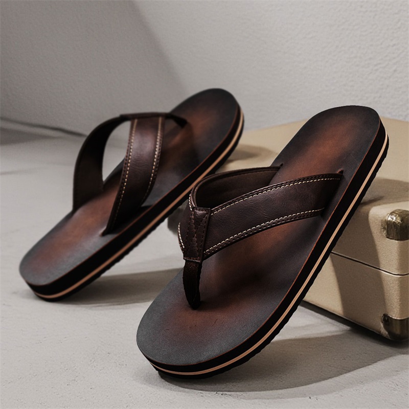 Men's Vintage Washed Faux Leat - Flip Flop Leather Men ulasan dan harga