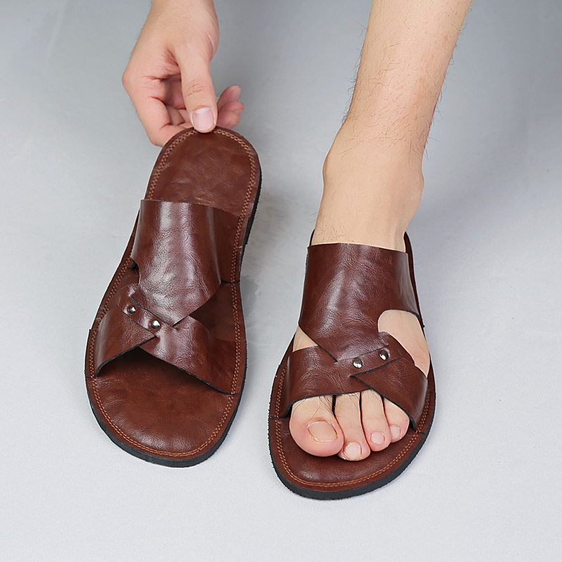 Handmade Leather Slippers Men  - Flip Flop Leather Men ulasan dan harga
