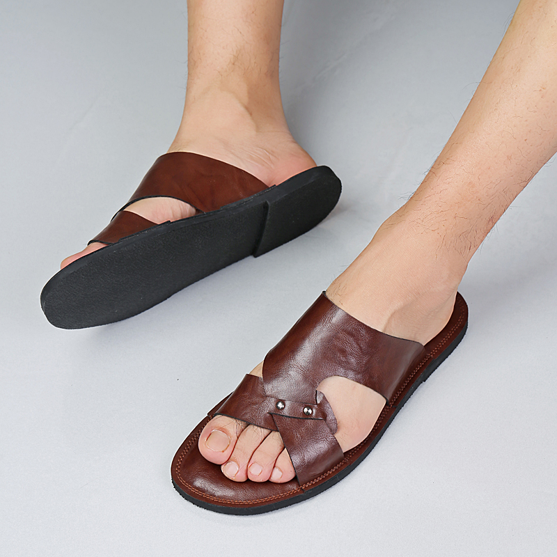 Handmade Leather Slippers Men  - Flip Flop Leather Men ulasan dan harga